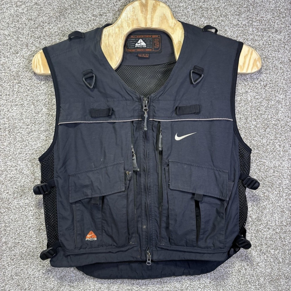 Vintage 90s Nike ACG Trail Vest Mens Large Black Utility Multi Pocket Tactical